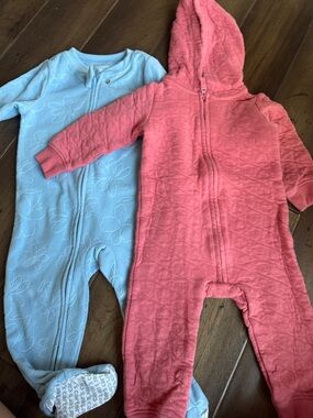 Carter's Coral Hooded Baby Romper with Floral Lining